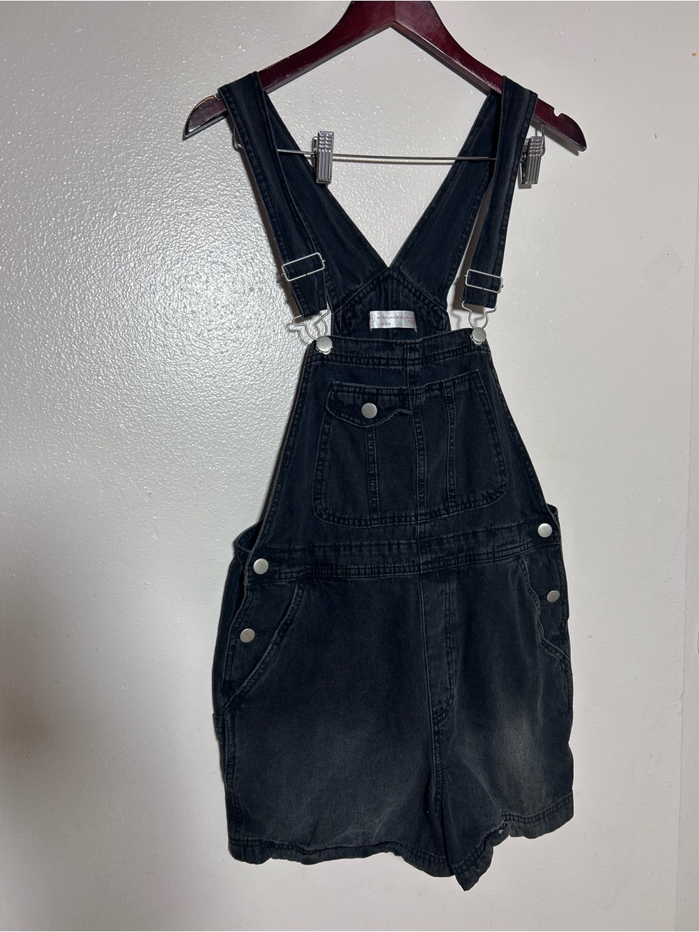 Women No Boundaries Black washed Denim Short Overalls Size Medium Cotton